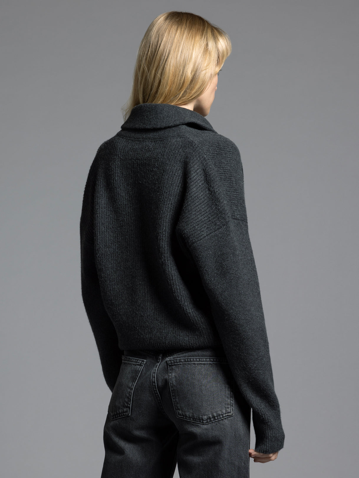 dark grey cardigan with v neckline