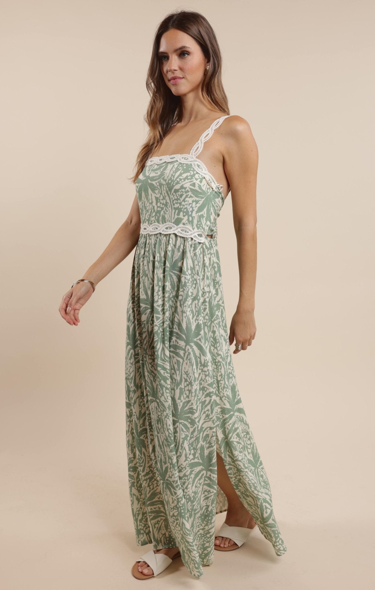Rose & Lee Co Kalani Palm Whispers Dress, Sage/Cream unknown