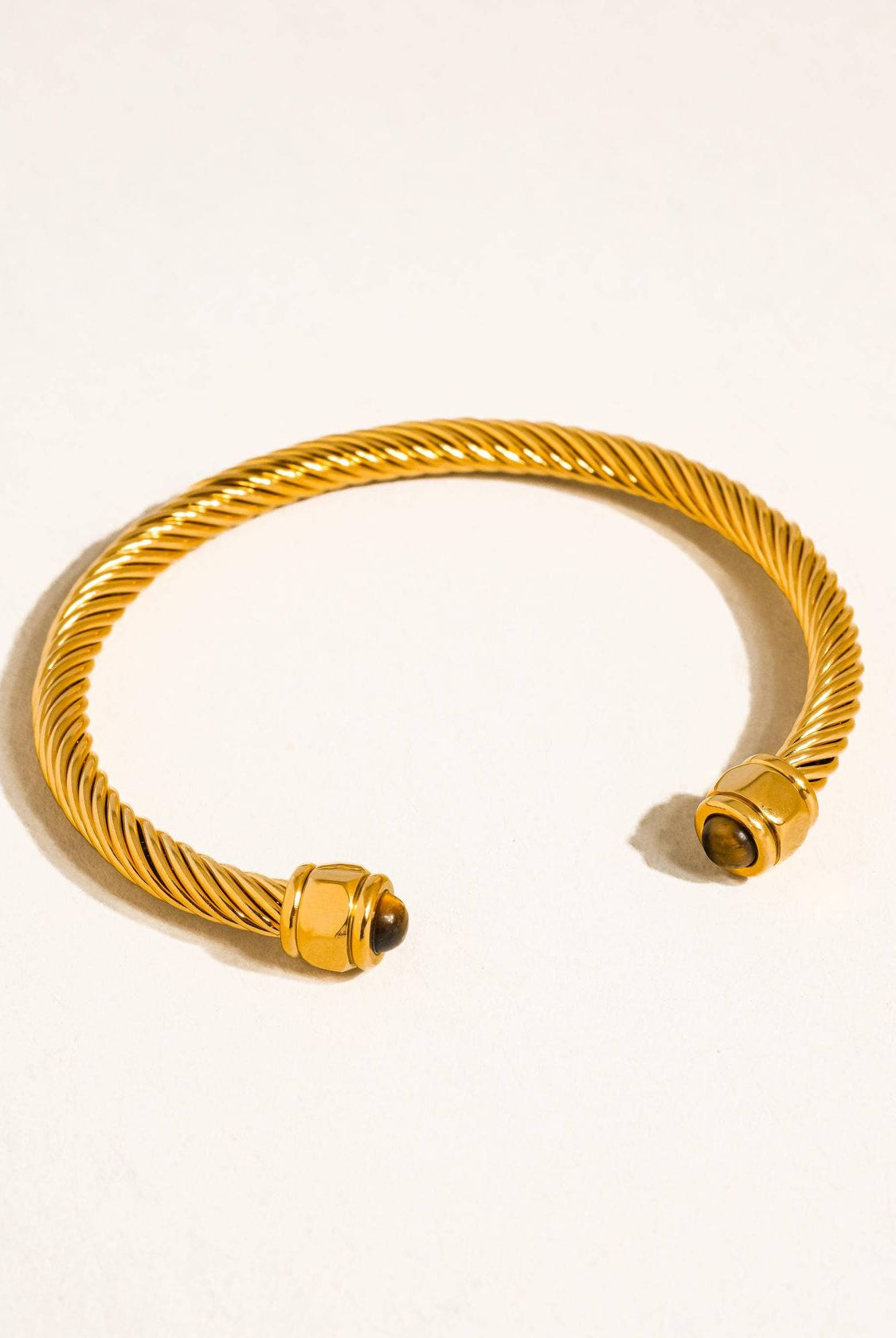 Rose & Lee Co Vail Brown Stone Braided Bangle, 18k Gold Bracelets