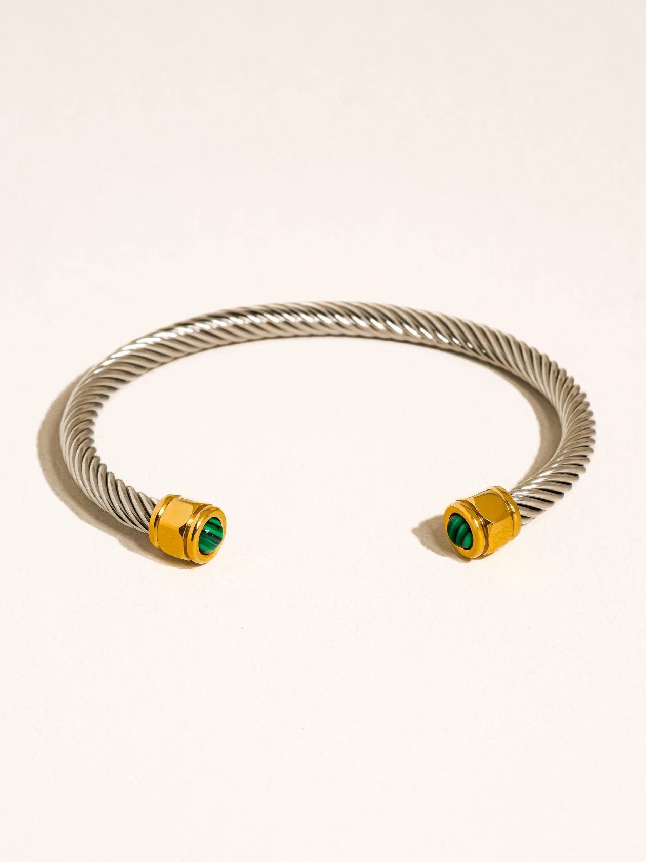 Rose & Lee Co Vail Green Stone Braided Bangle, Silver Bracelets