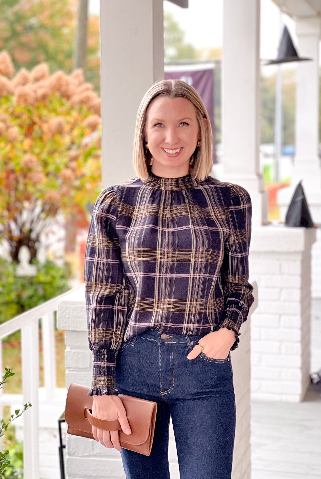 Rose & Lee Co Arlene Top, Multi Plaid Long Sleeve