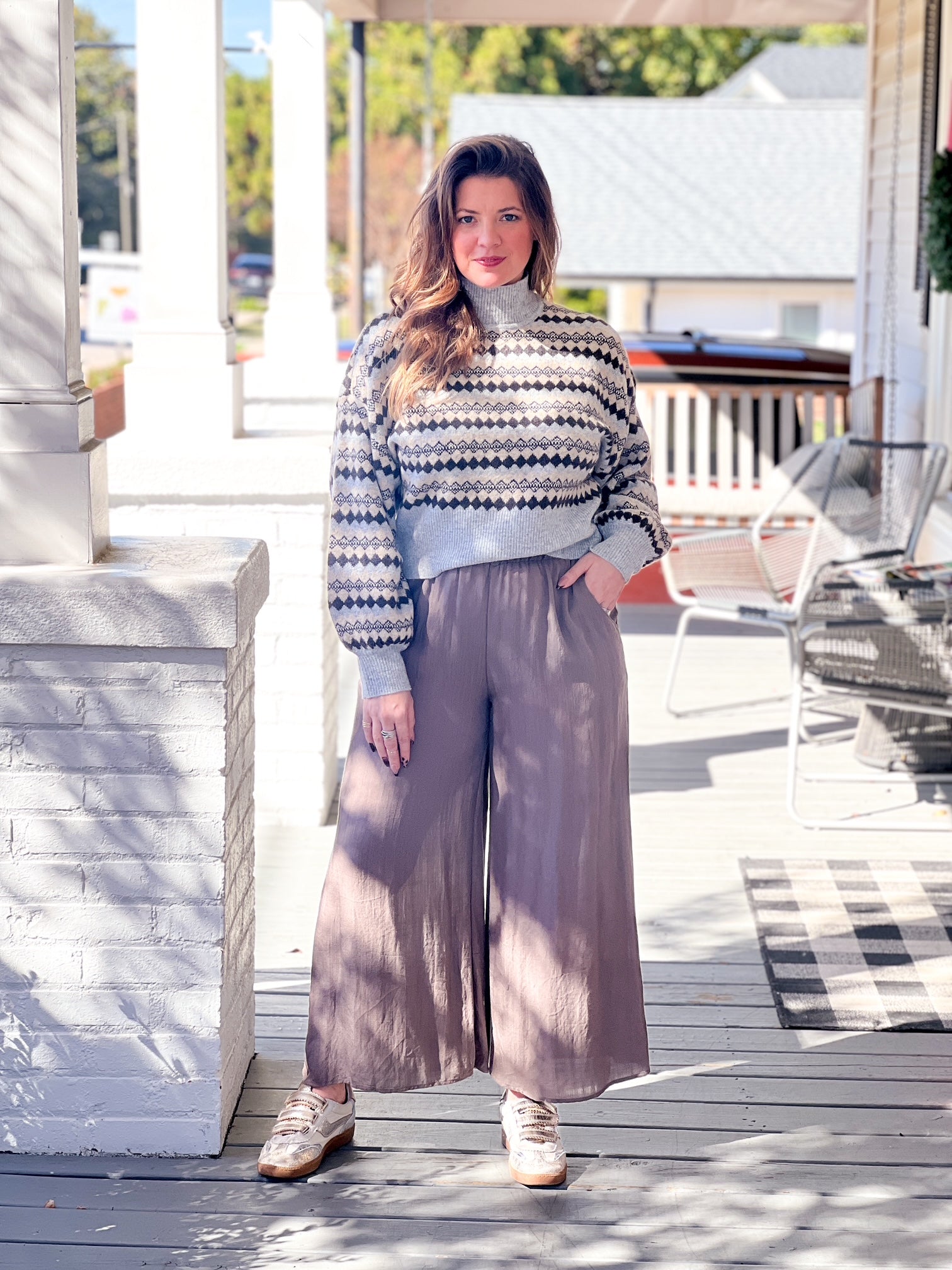 Light Grey Printed Turtleneck Sweater