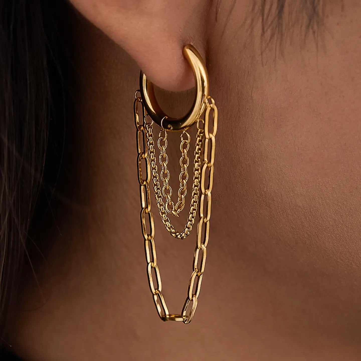 Rose & Lee Co Vianne Multi Chain Drop Earrings, 18k Gold Earrings