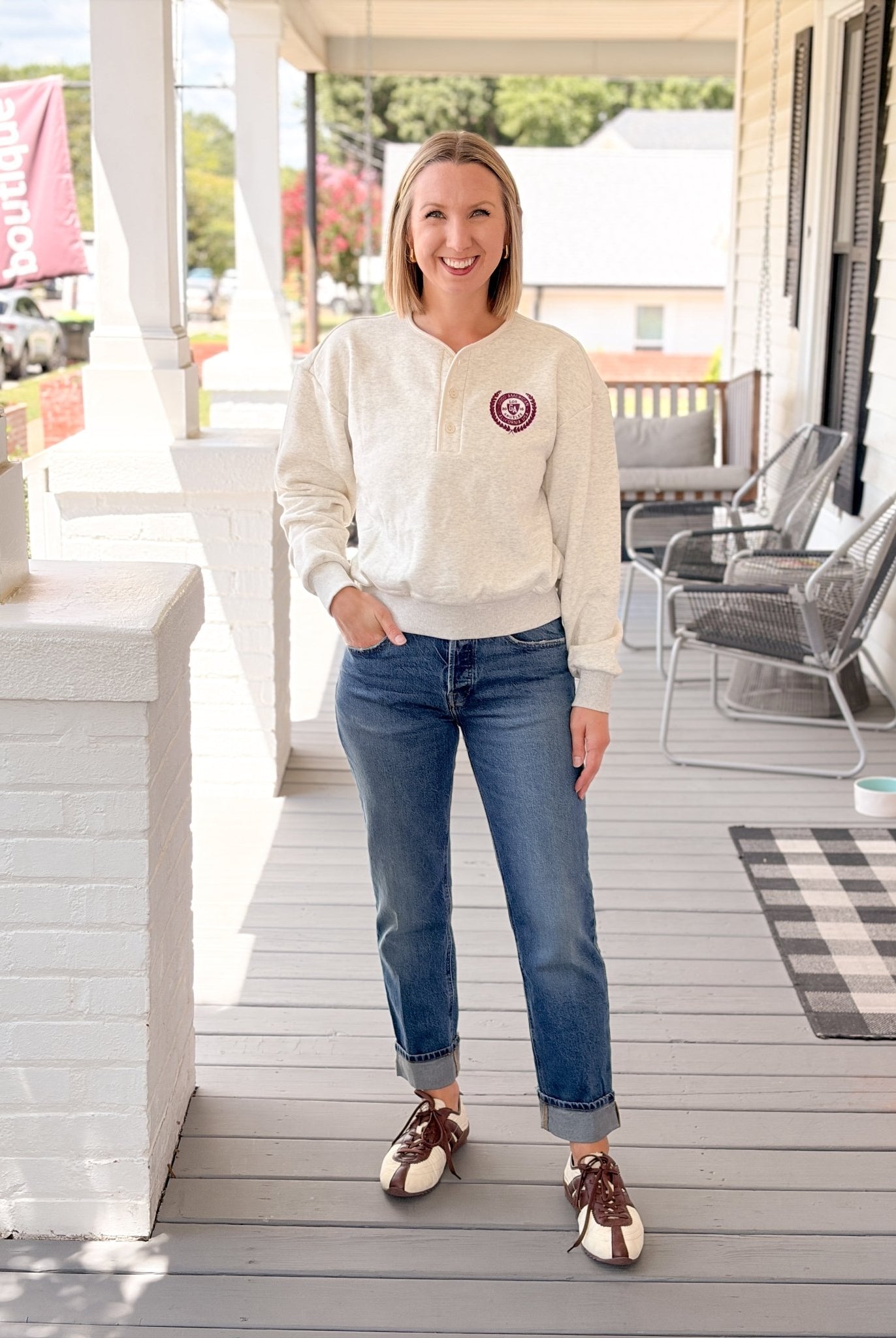 Rose & Lee Co The Brushed Fleece Henley, Oatmeal by Good American Sweatshirt & Hoodies