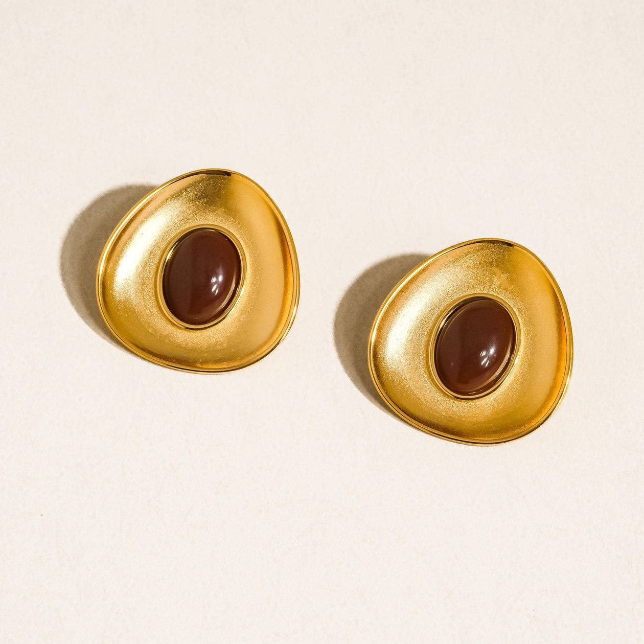 Burgundy Gemstone Oval Earrings