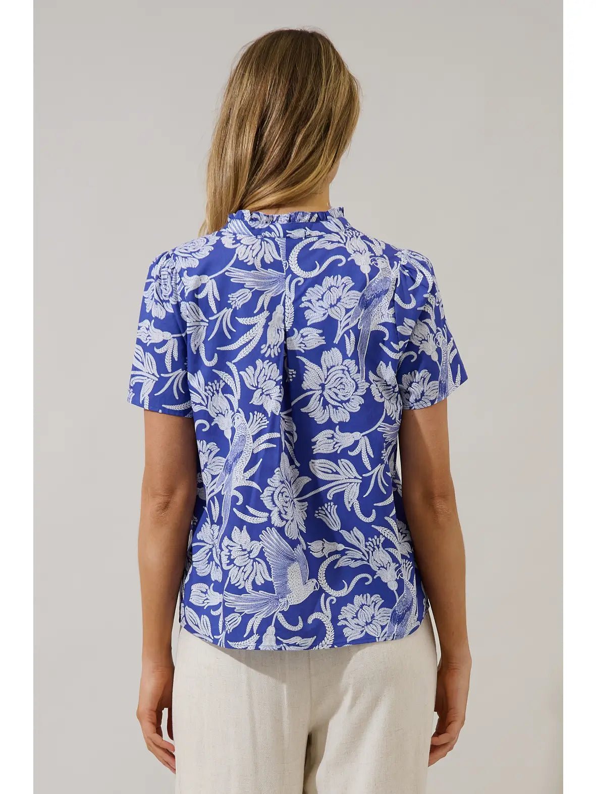 Rose & Lee Co Viry Top, Navy/White Work Tops