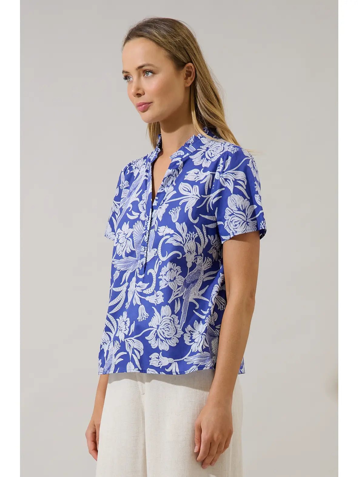 Rose & Lee Co Viry Top, Navy/White Work Tops