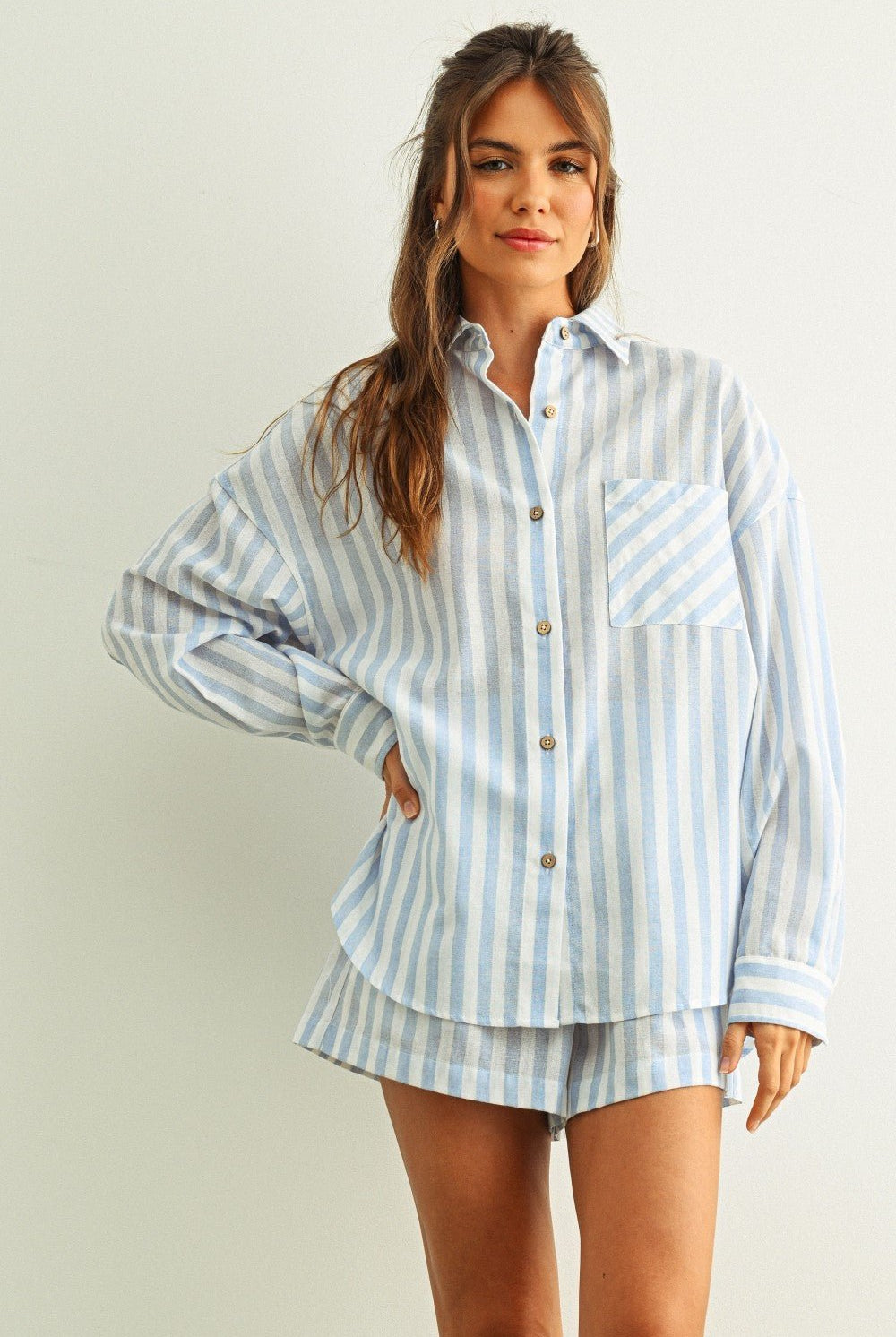 Rose & Lee Co Walker Top, Blue Stripe Long Sleeve