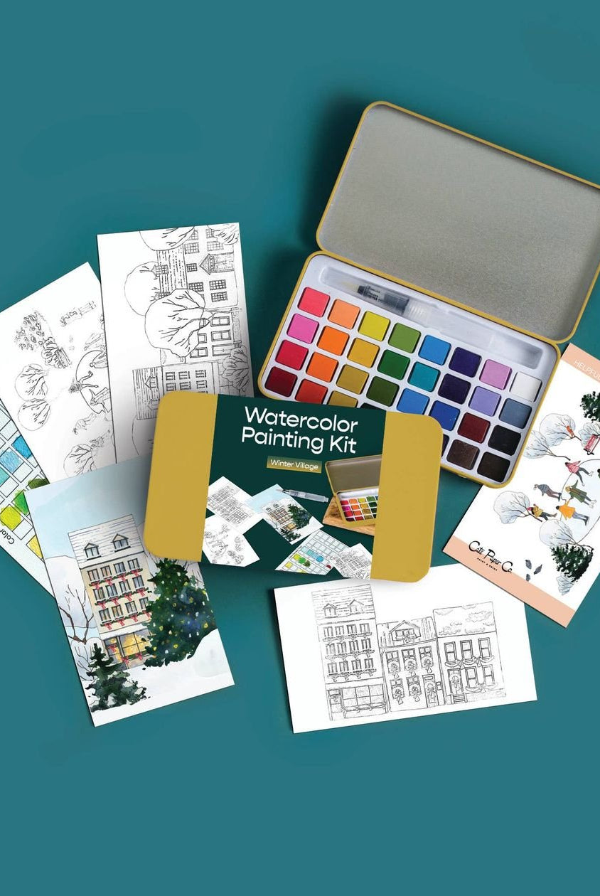 Rose & Lee Co Watercolor Painting Kit, Winter Village Home & Gifts