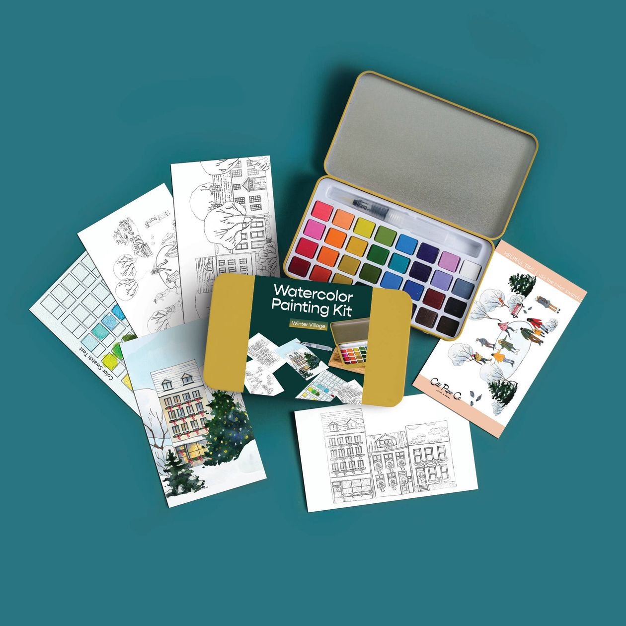 Rose & Lee Co Watercolor Painting Kit, Winter Village Home & Gifts