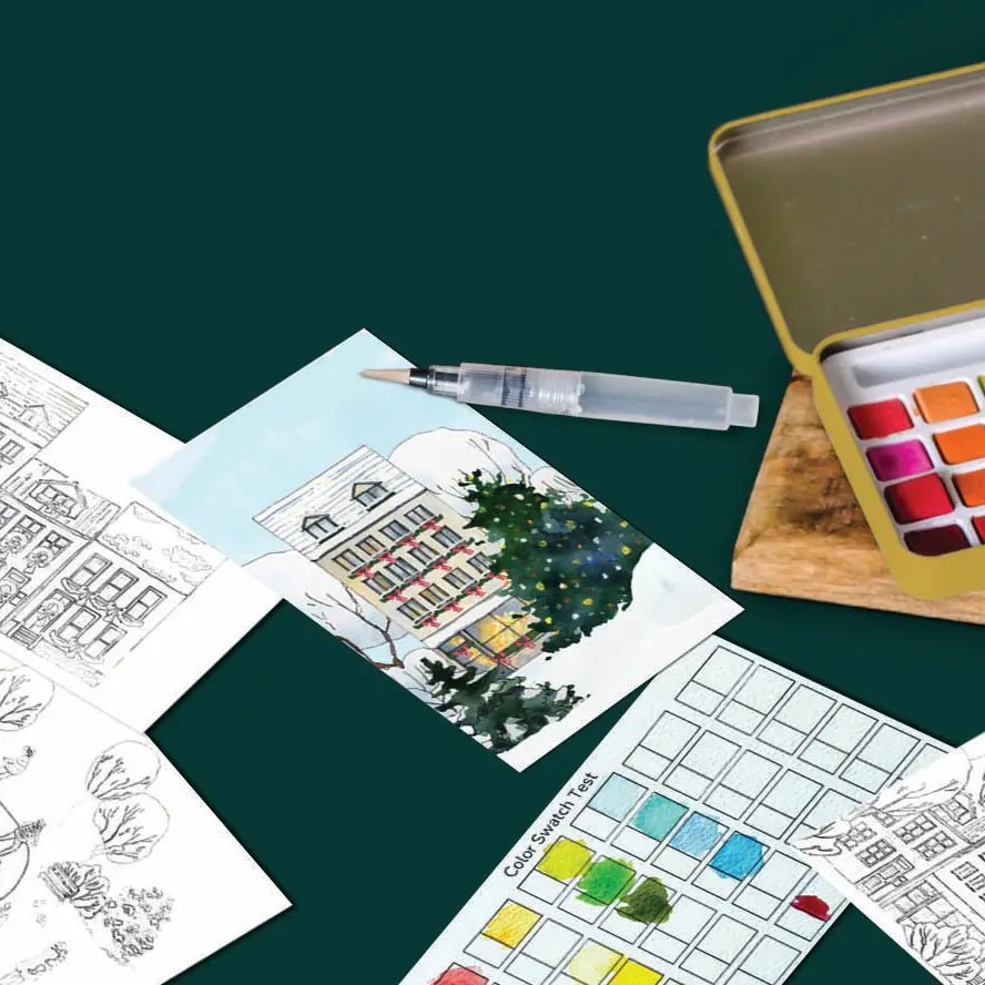 Rose & Lee Co Watercolor Painting Kit, Winter Village Home & Gifts