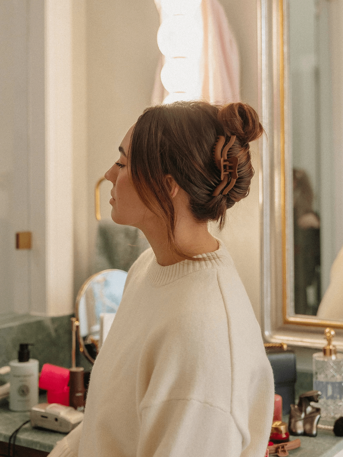 Rose & Lee Co Midi Wavy Hold Everything Claw Clip, Dark Brown Hair