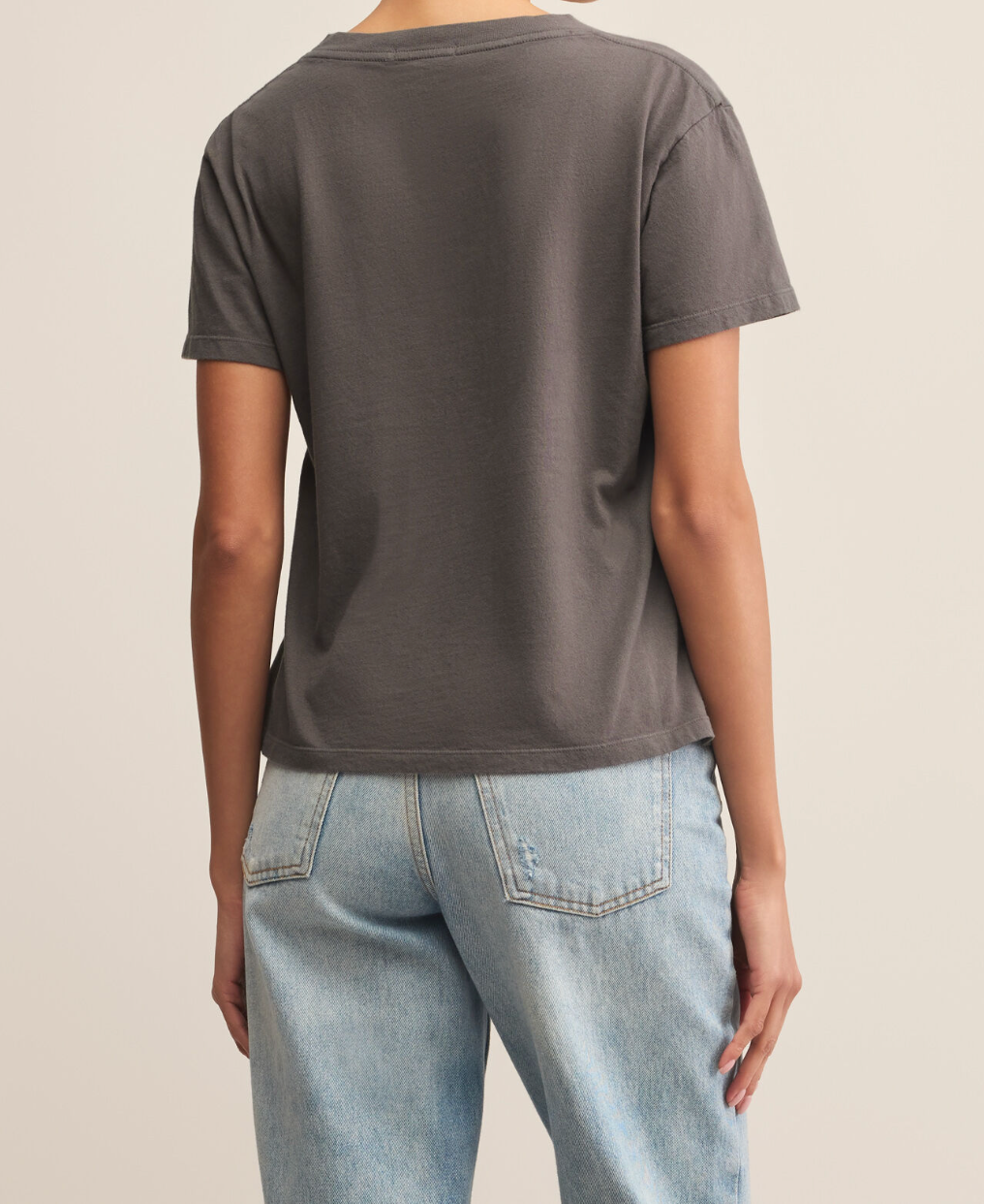 Washed Grey Short Sleeve V-Neck Top