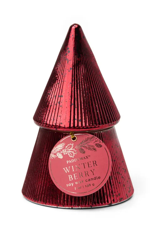 Paddywax Red Ribbed Mercury Stacked Tree Candle - Winter Berry