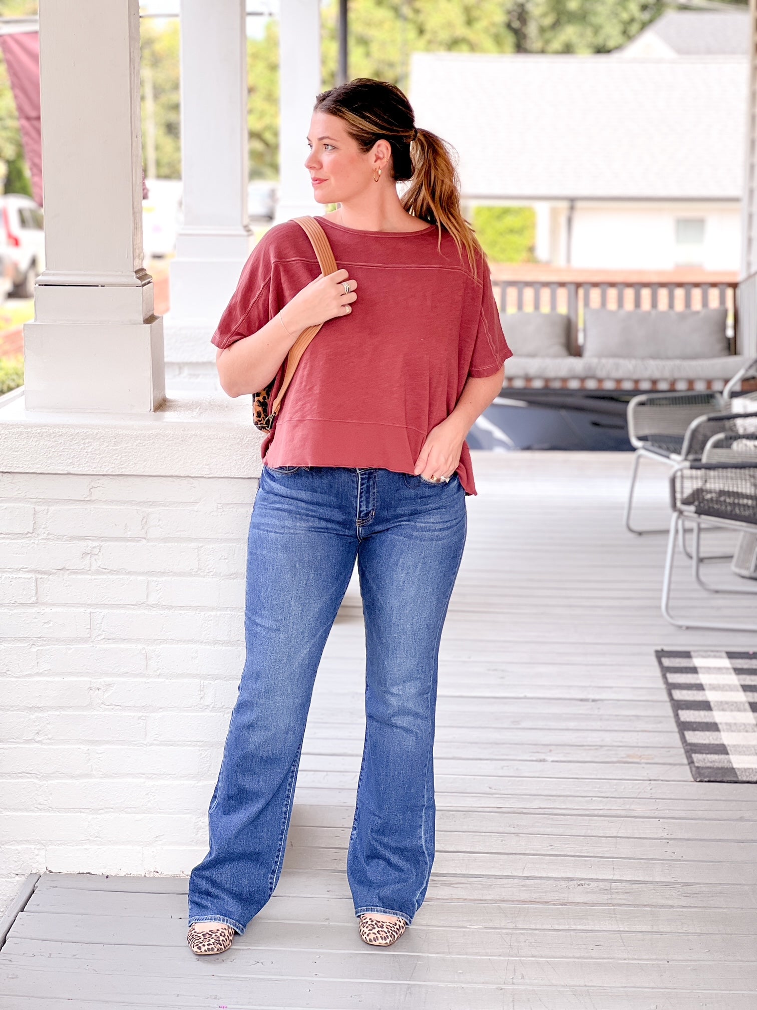 low rise boot cut dark denim jeans