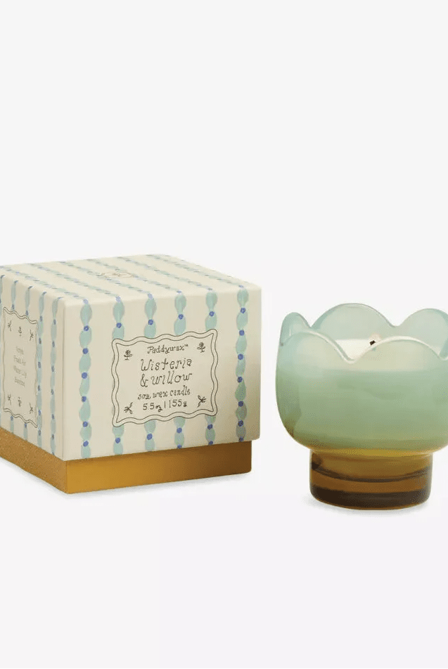 Rose & Lee Co Tulip Blue Glass Candle, Wisteria & Willow Candles