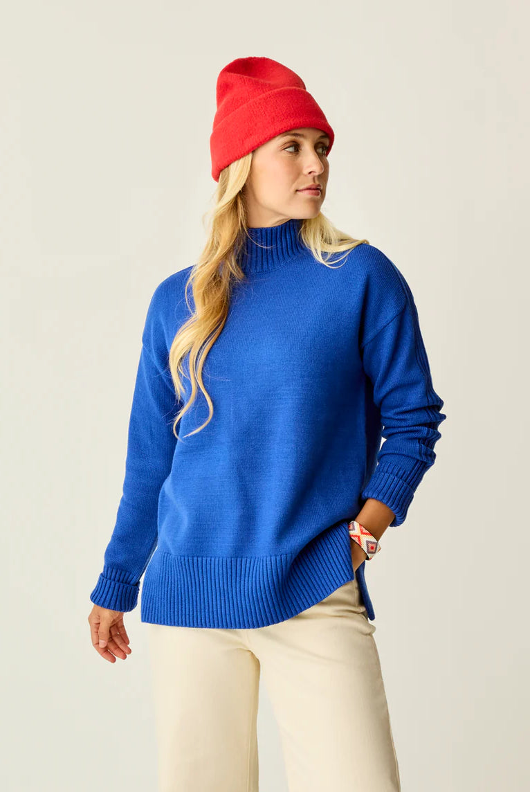 Blue Mock Neck Long Sleeve Sweater