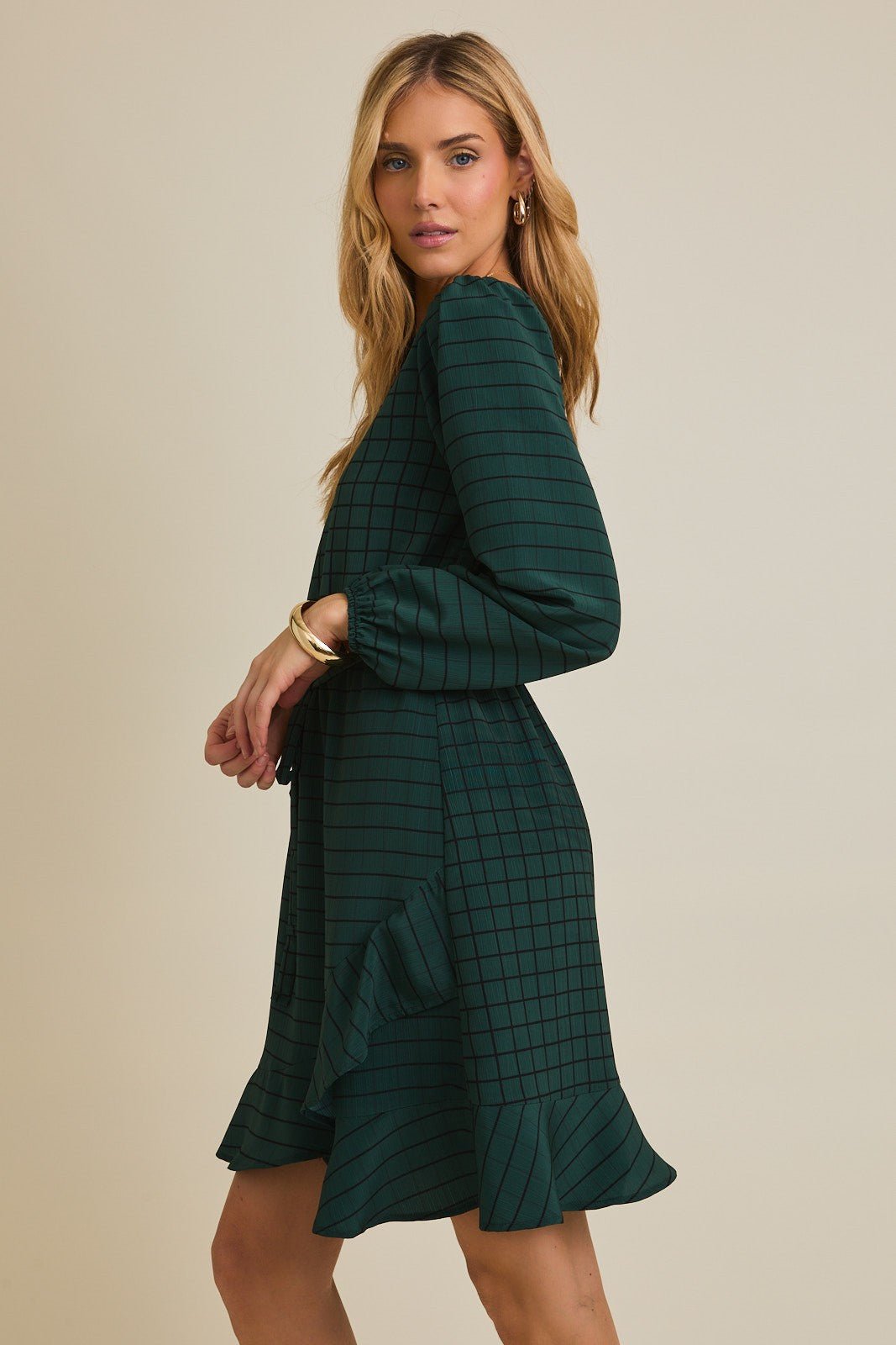 Rose & Lee Co Wren Dress, Dark Green/Black Grid Work Dress