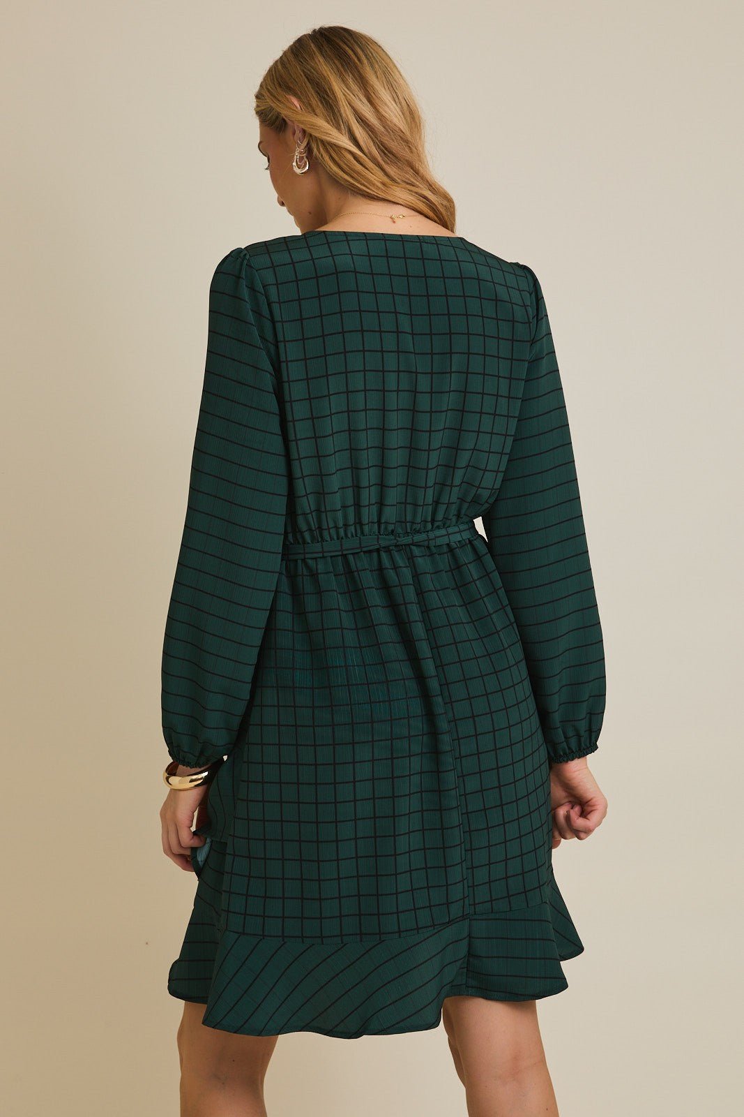 Rose & Lee Co Wren Dress, Dark Green/Black Grid Work Dress