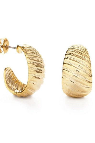 Rose & Lee Co Vintage Beaded Shell Hoop Earrings, Yellow Gold Earrings
