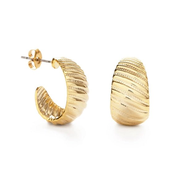 Rose & Lee Co Vintage Beaded Shell Hoop Earrings, Yellow Gold Earrings