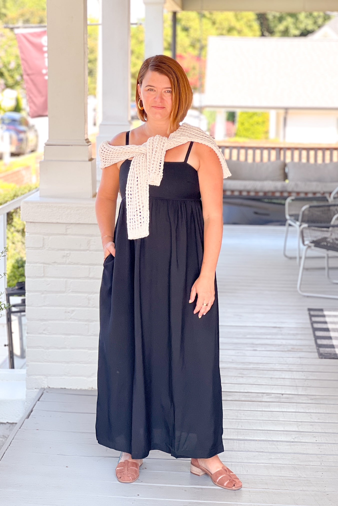 sleeveless square neckline empire waist adjustable straps black