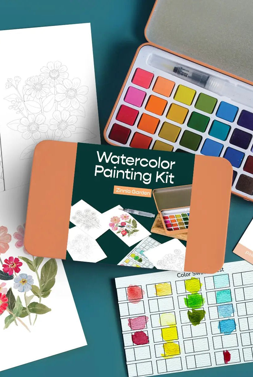 Rose & Lee Co Watercolor Painting Kit, Zinnia Garden Home & Gifts