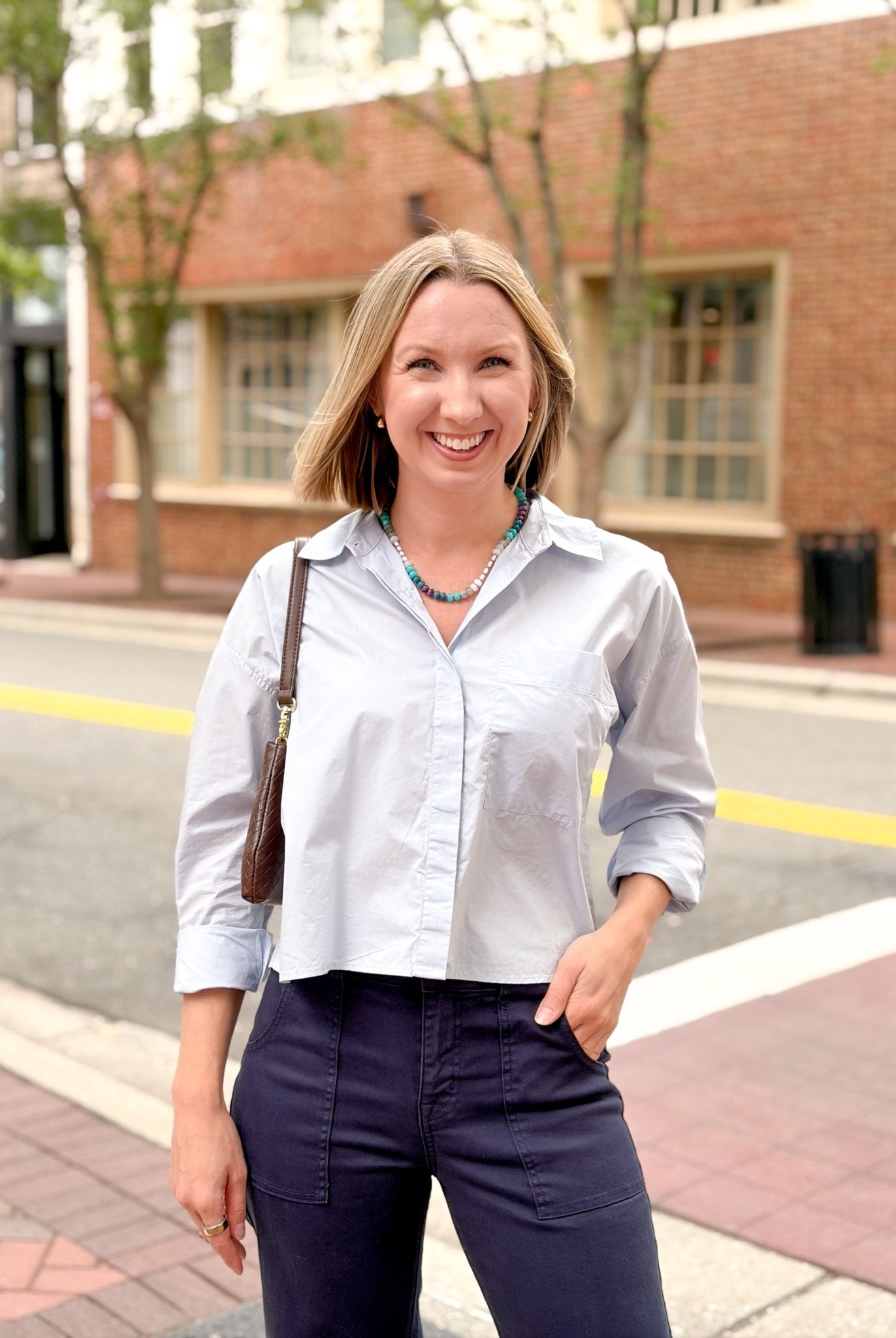 Rose & Lee Co Favorite Button Up Top, Hamptons Blue by Z Supply Work Tops