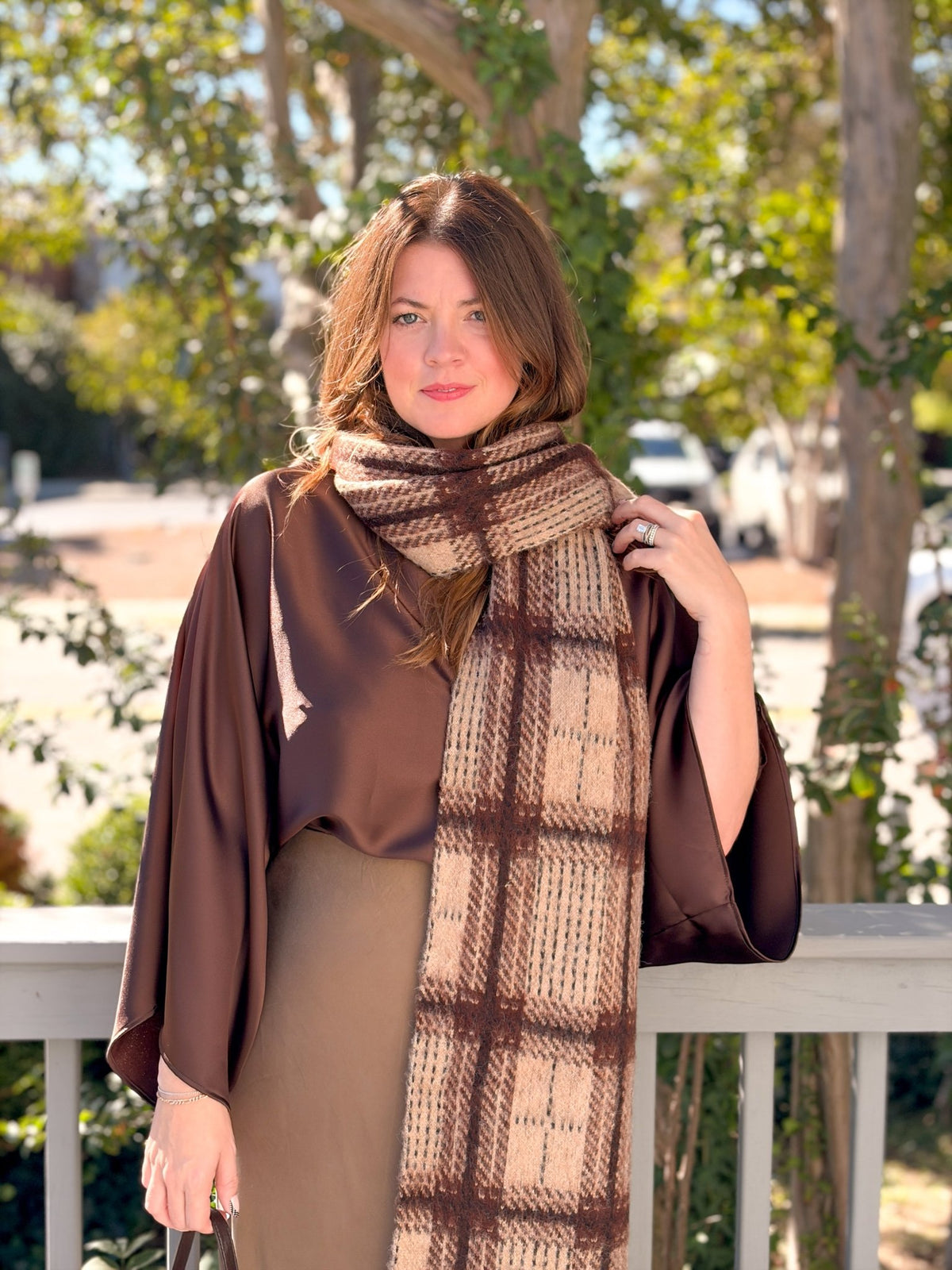 Rose & Lee Co Frostline Plaid Scarf, Toasted Almond by Z Supply Accessories