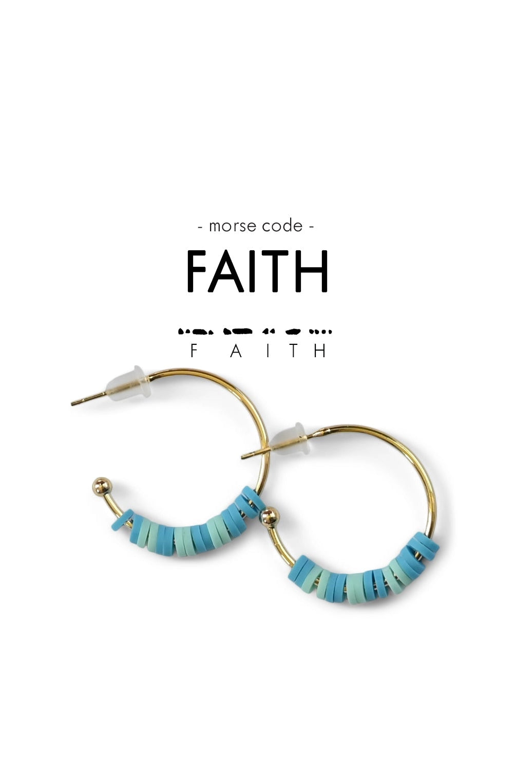 Rose & Lee Co Morse Code Heishi Half Hoop Earrings, Faith Earrings