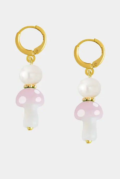 Rose & Lee Co Gio Pearl Mushrooms Hoops, Pink Earrings