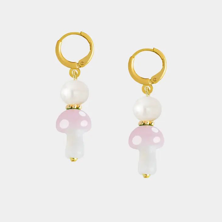 Rose & Lee Co Gio Pearl Mushrooms Hoops, Pink Earrings