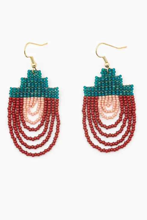 Rose & Lee Co Mayan Pyramid Beaded Earrings, Deep Multi Earrings