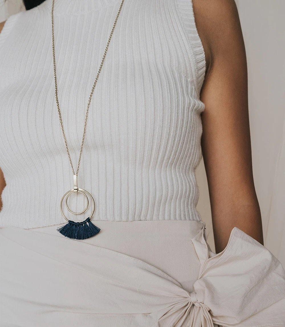 Danu Necklace, Navy Hoop - Rose & Lee Co