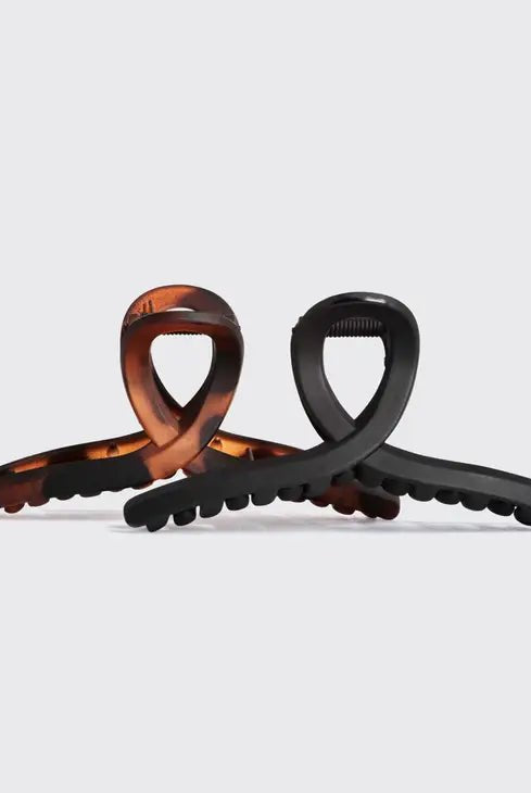 Rose & Lee Co Large Loop Claw Clips 2pc, Black & Tortoise Hair