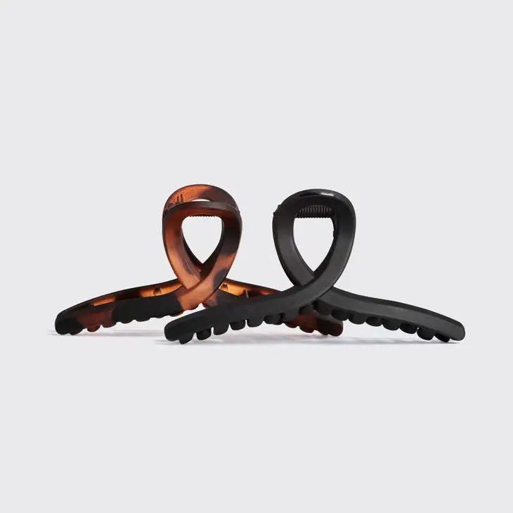 Rose & Lee Co Large Loop Claw Clips 2pc, Black & Tortoise Hair