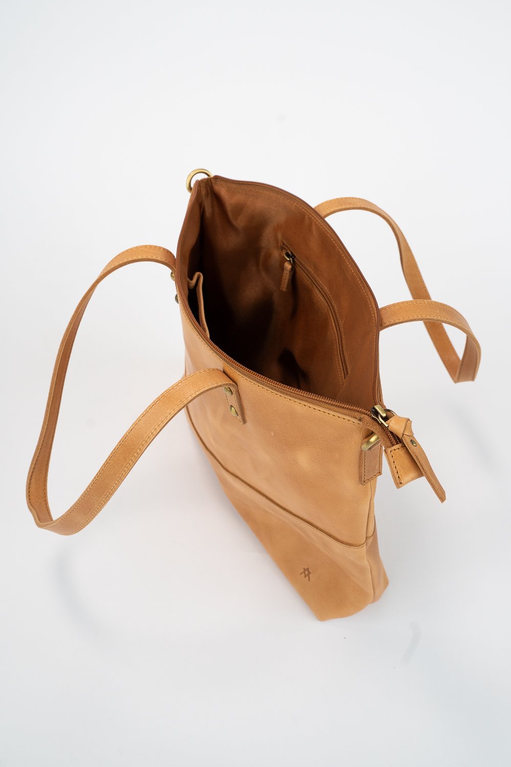 Elevate mid-size zipper tote camel Raleigh ethical boutique