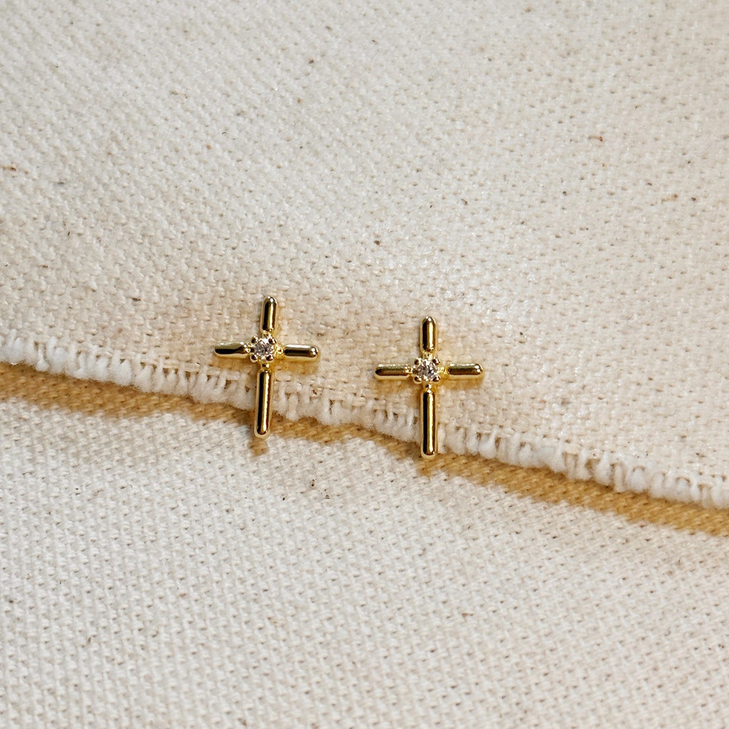 18k Gold Filled Mini Cross Stud Earrings Apex Ethical Boutique