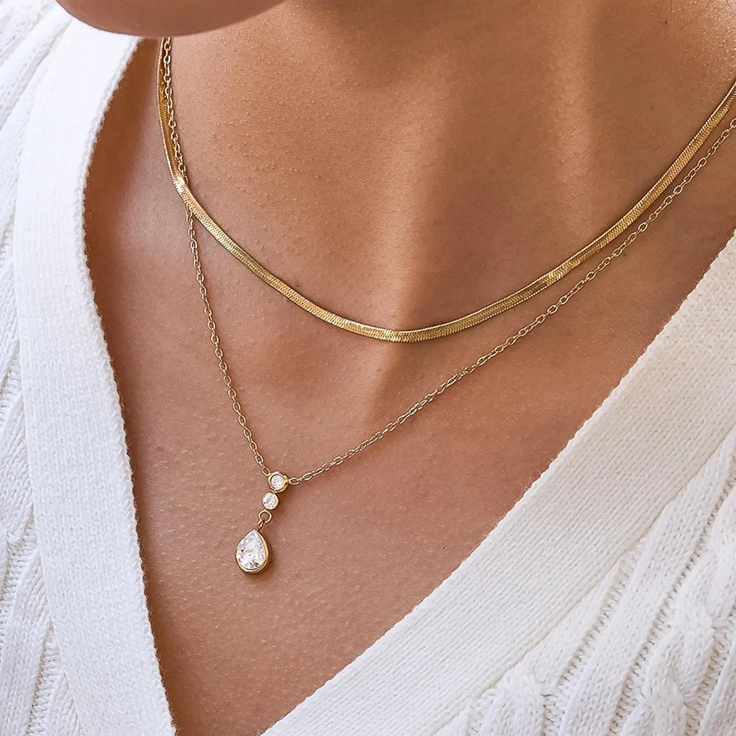 Rose & Lee Co Dorielle 18K Gold Non-Tarnish Layered Teardrop Necklace Necklaces