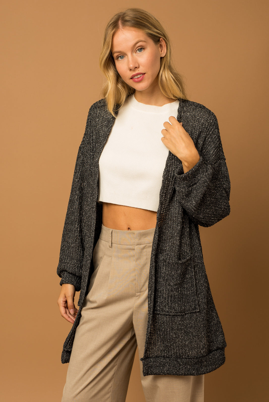 Charcoal Long Sleeve Cardigan Apex Ethical Boutique