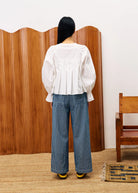 White Ruffled Long Sleeve Work Top