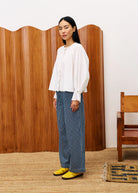 White Ruffled Long Sleeve Work Top