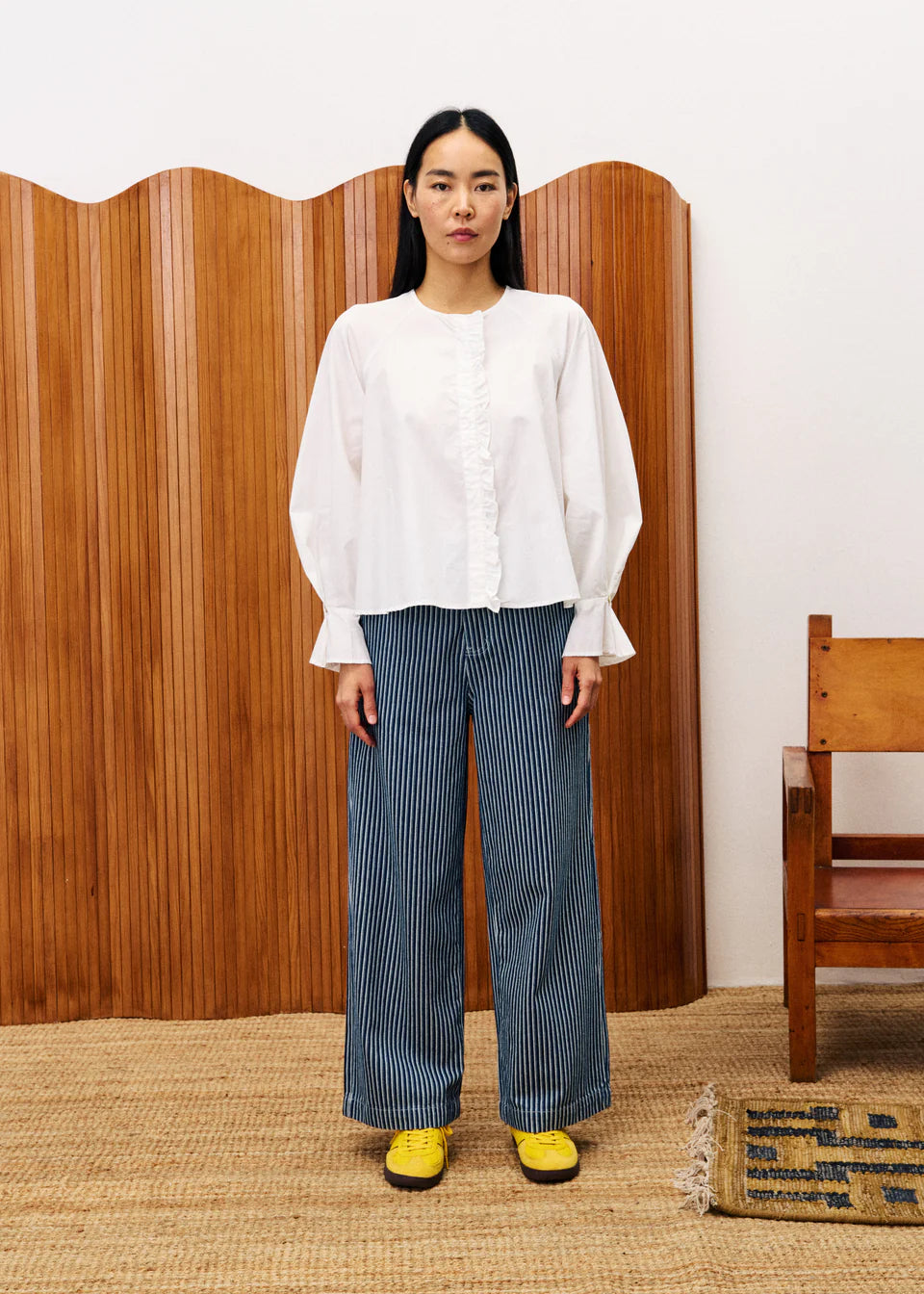 White Ruffled Long Sleeve Work Top