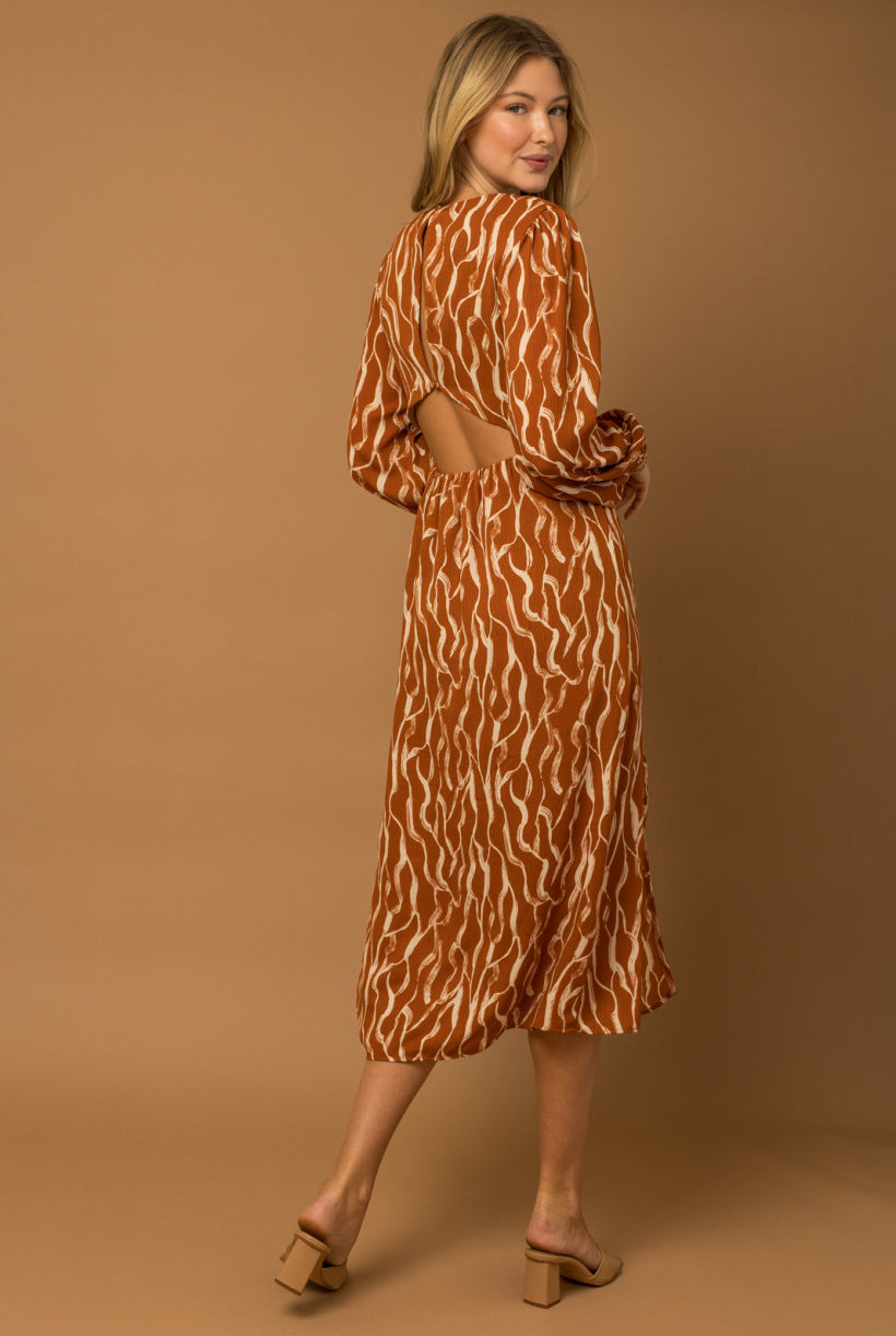 Abstract Camel Dress Apex Ethical Boutique