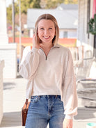 Oatmeal Long Sleeve Half Zip Pullover