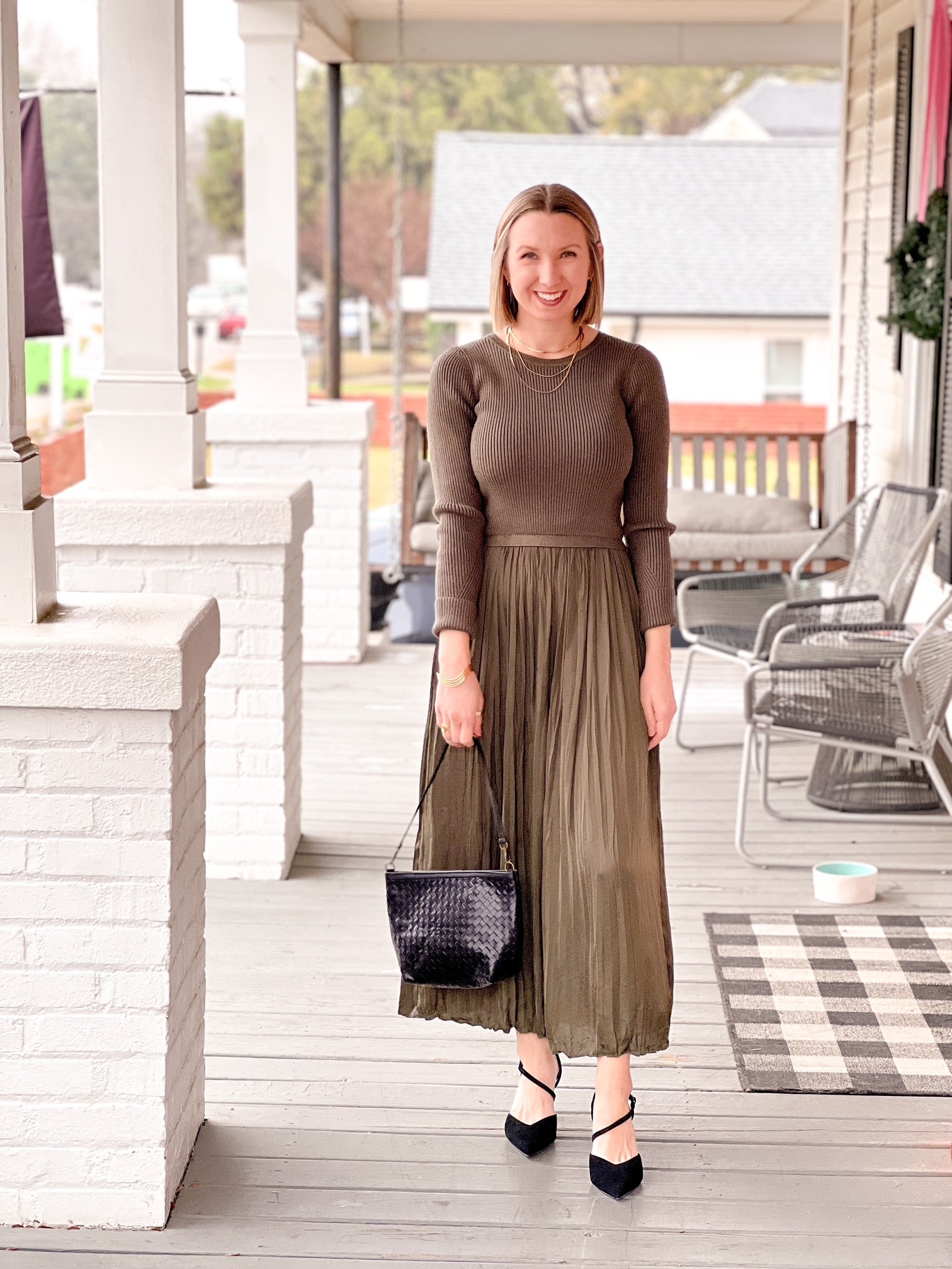 Olive Green Mixed Media Maxi Dress
