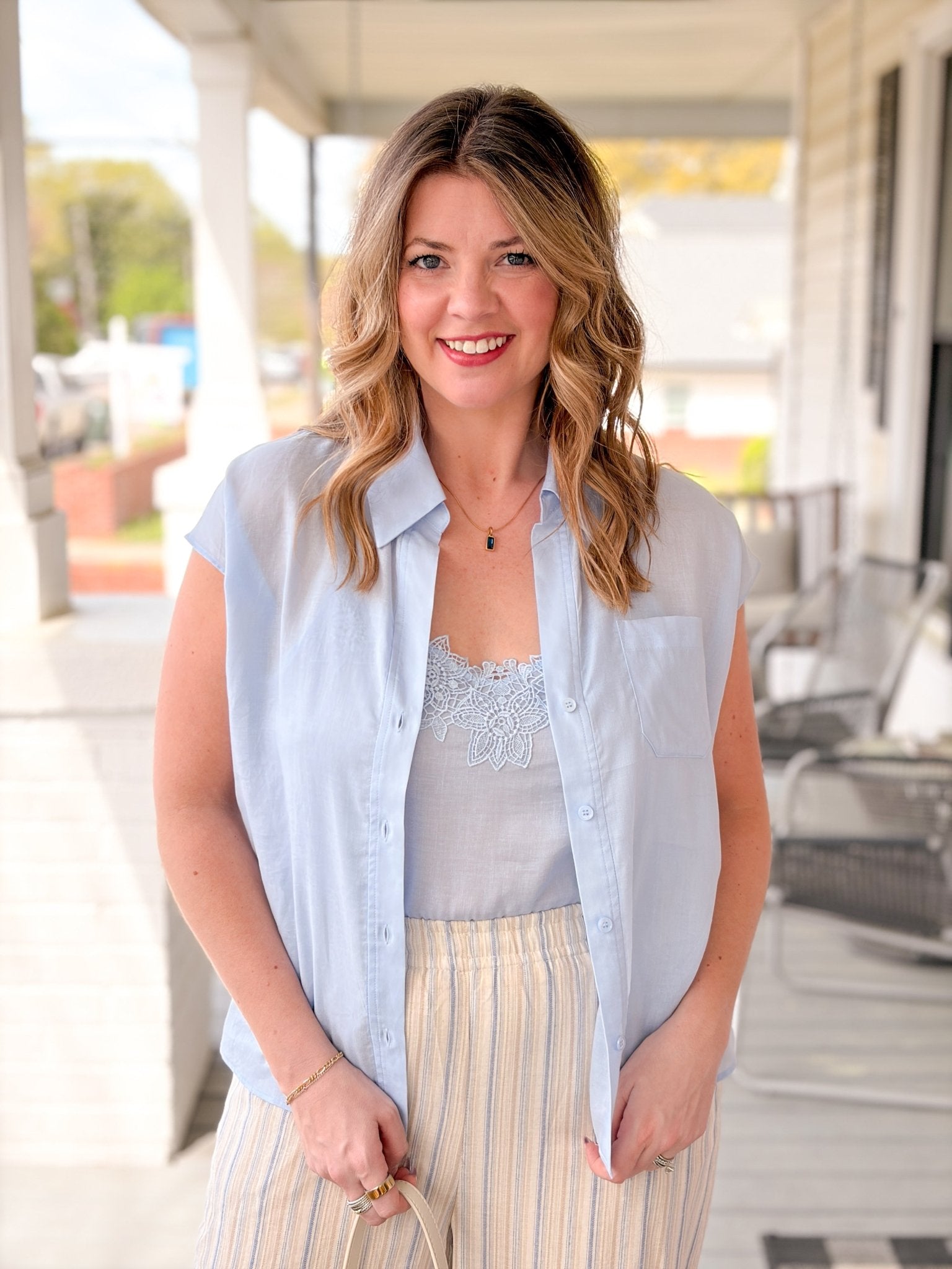 Rose & Lee Co Alice Top, Pale Blue Work Tops
