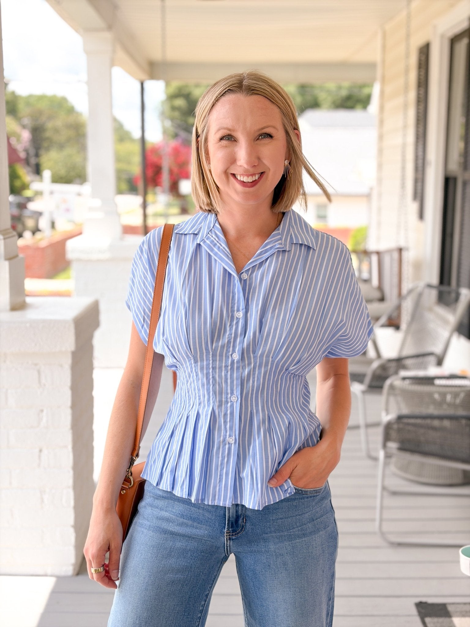 Rose & Lee Co Anastasia Top, Blue Agave Work Tops