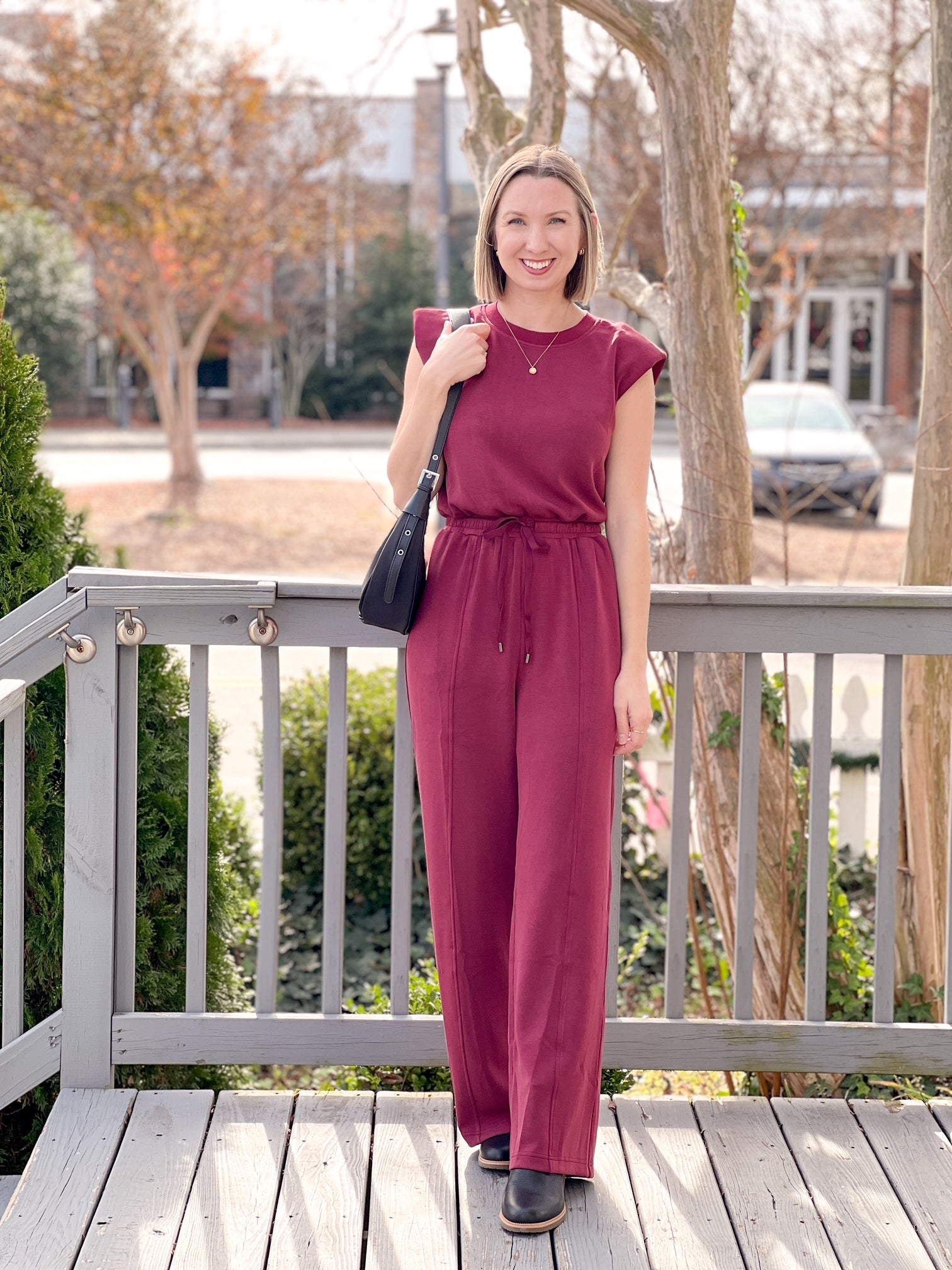Burgundy Modal Short Sleeve Jumpsuit