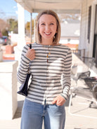 White/Black Striped Button Front Top